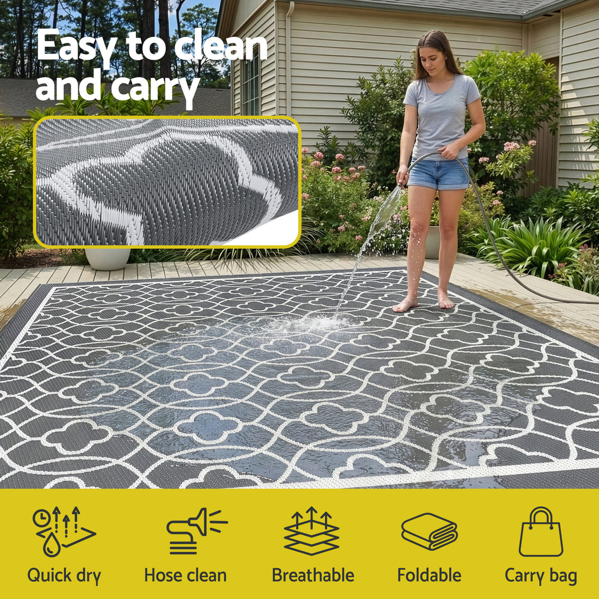 Reversible Ogee Outdoor Rug, Grey 274x366cm
