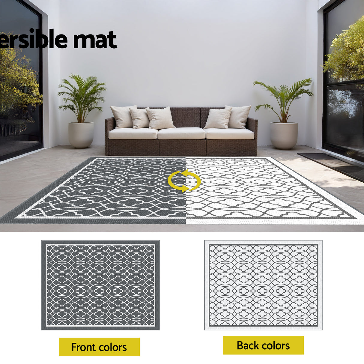 Reversible Ogee Outdoor Rug, Grey 274x366cm