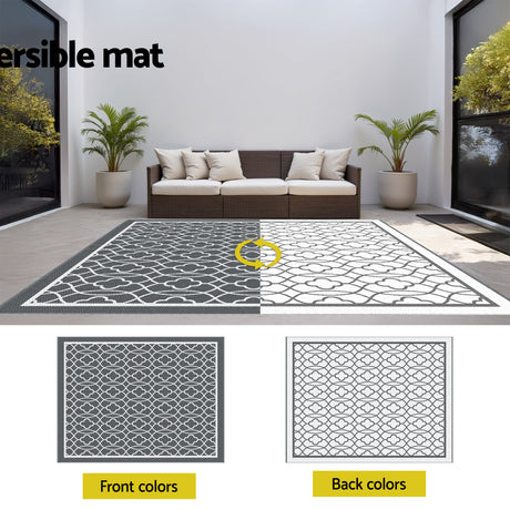 Reversible Ogee Outdoor Rug, Grey 274x366cm