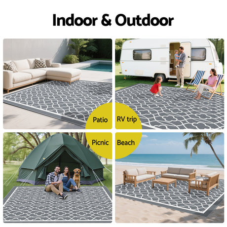Reversible Ogee Outdoor Rug, Grey 274x366cm