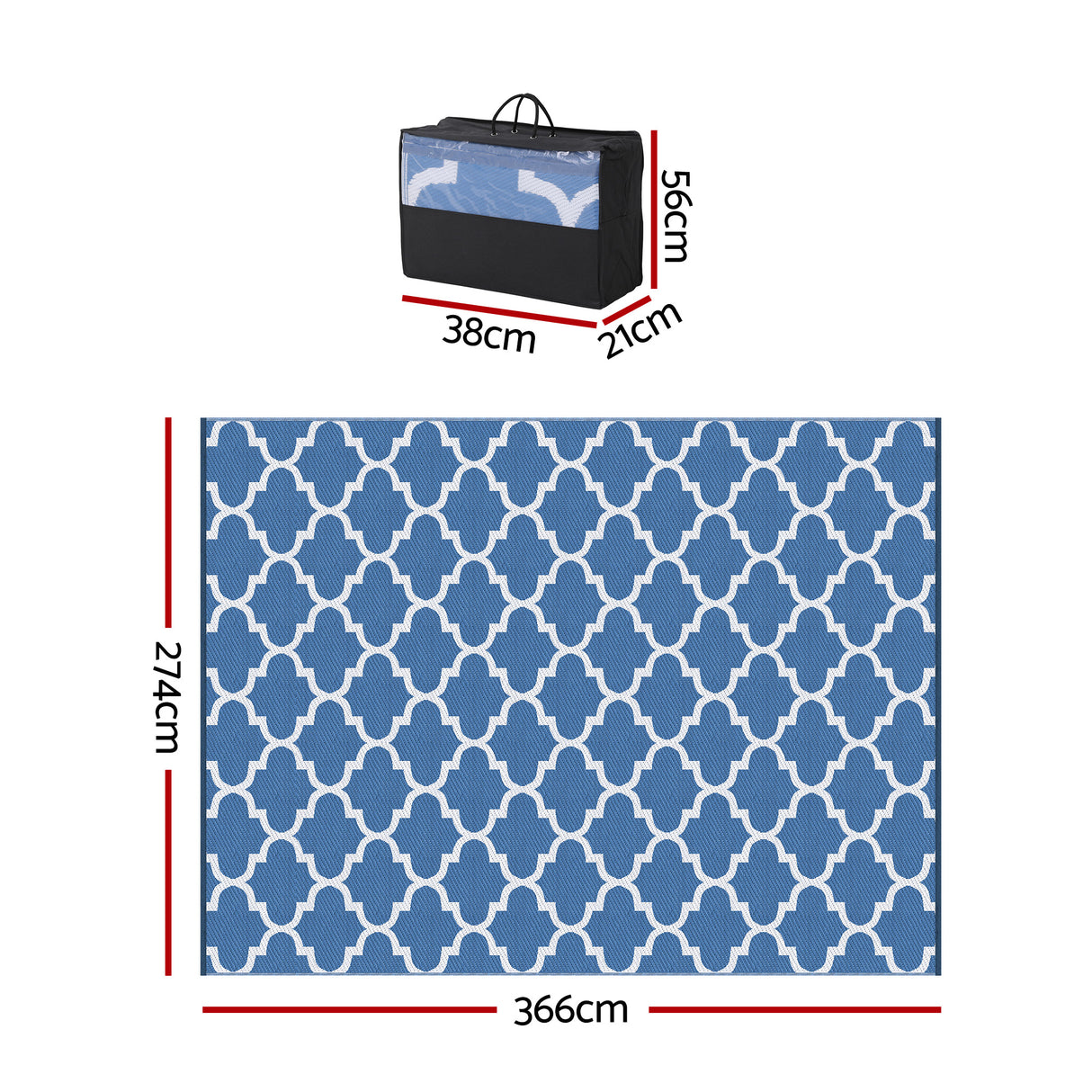 Reversible Wave Outdoor Rug, Blue 274x366cm