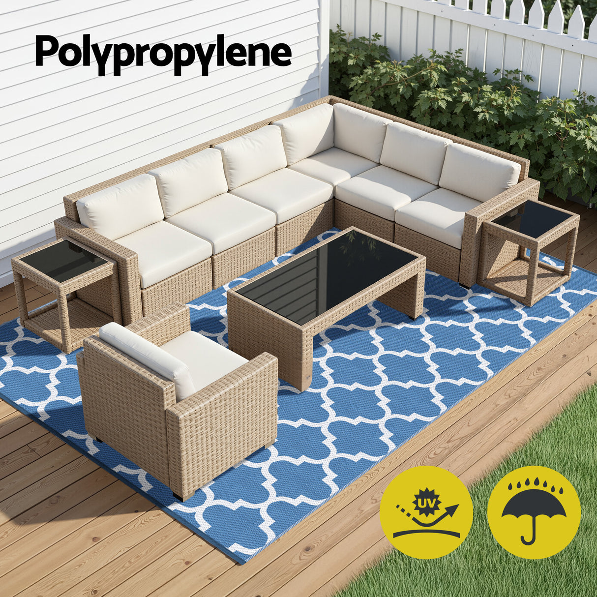 Reversible Wave Outdoor Rug, Blue 274x366cm