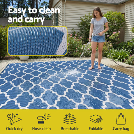 Reversible Wave Outdoor Rug, Blue 274x366cm