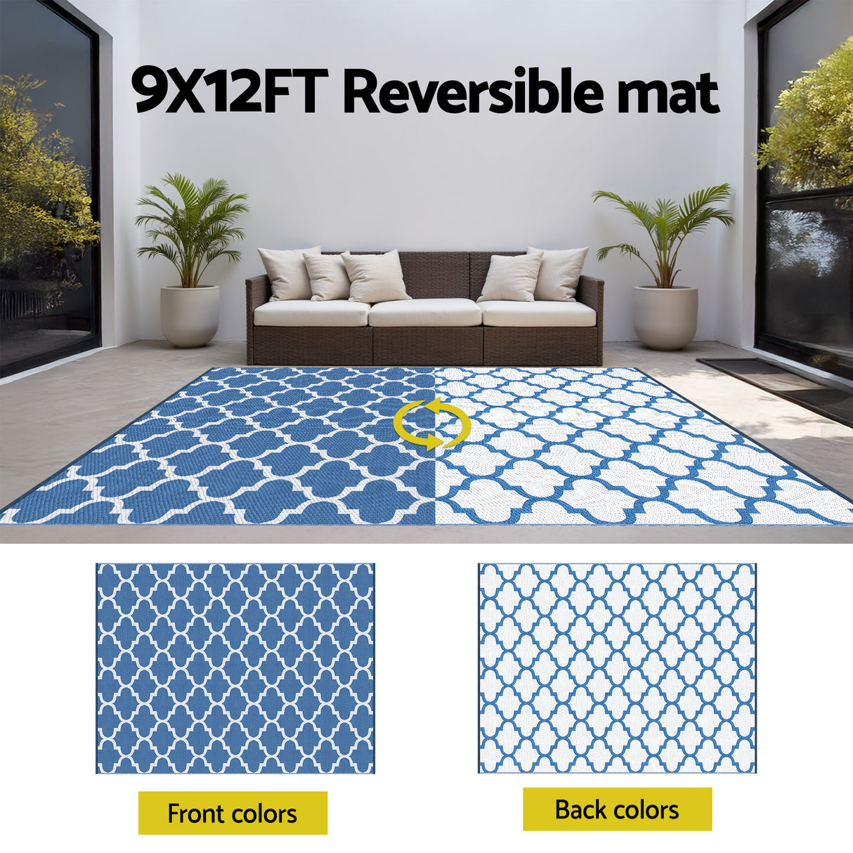 Reversible Wave Outdoor Rug, Blue 274x366cm