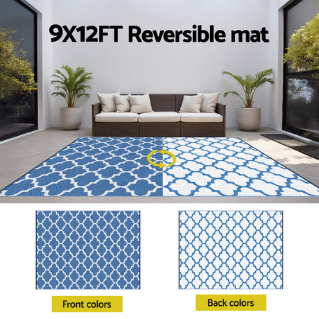 Reversible Wave Outdoor Rug, Blue 274x366cm