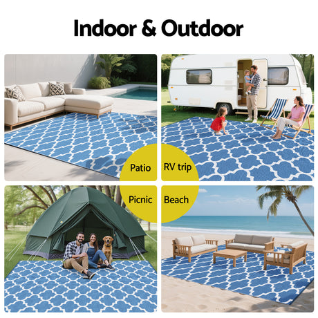 Reversible Wave Outdoor Rug, Blue 274x366cm