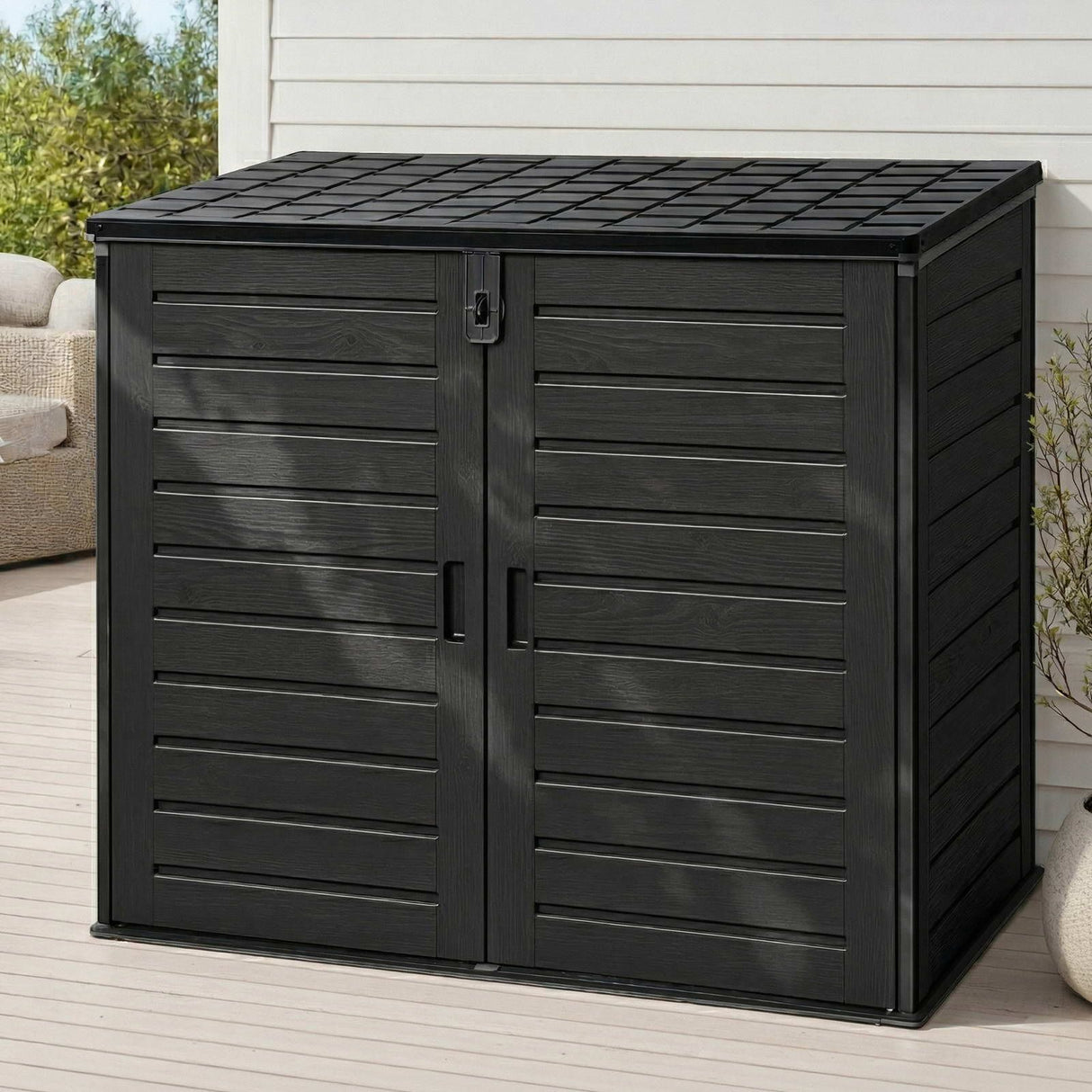 Menaggio large black lockable outdoor storage box for tools and cushions