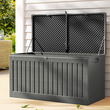 Gardeon 270L Lockable Outdoor Storage Bench Box — Weather-Resistant PP, Grey — Allure Home Collections