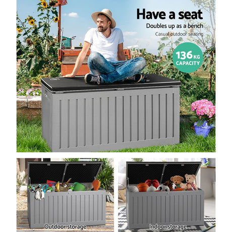 Gardeon 270L Lockable Outdoor Storage Bench Box — Weather-Resistant PP, Grey — Allure Home Collections