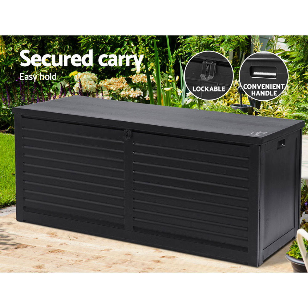 Gardeon 490L Lockable Outdoor Storage Bench Box — All-Black, Weather-Resistant — Allure Home Collections