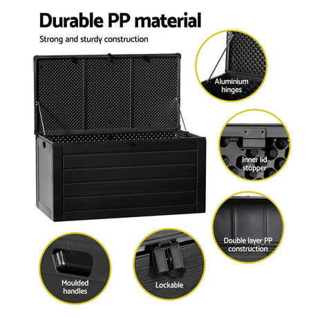 Gardeon 680L Lockable Outdoor Storage Box — All-Black, Weather-Resistant — Allure Home Collections