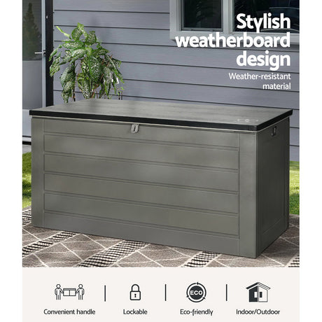 Gardeon 680L Weather-Resistant Lockable Outdoor Storage Box — Black — Allure Home Collections