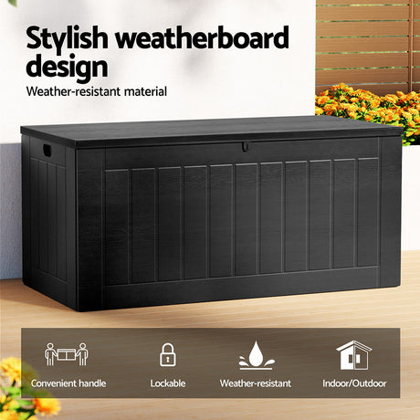 Outdoor Storage Box 830L Lockable Storage Bench - All Black