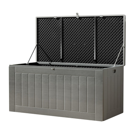 Gardeon 830L Lockable Outdoor Storage Bench Box — 2-in-1, Weather-Resistant, Black — Allure Home Collections