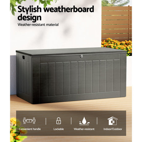 Gardeon 830L Lockable Outdoor Storage Bench Box — 2-in-1, Weather-Resistant, Black — Allure Home Collections