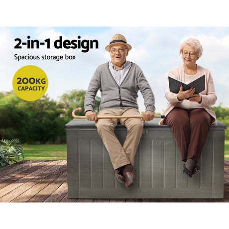 Gardeon 830L Lockable Outdoor Storage Bench Box — 2-in-1, Weather-Resistant, Black — Allure Home Collections