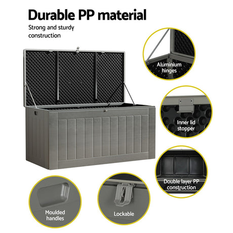 Gardeon 830L Lockable Outdoor Storage Bench Box — 2-in-1, Weather-Resistant, Black — Allure Home Collections