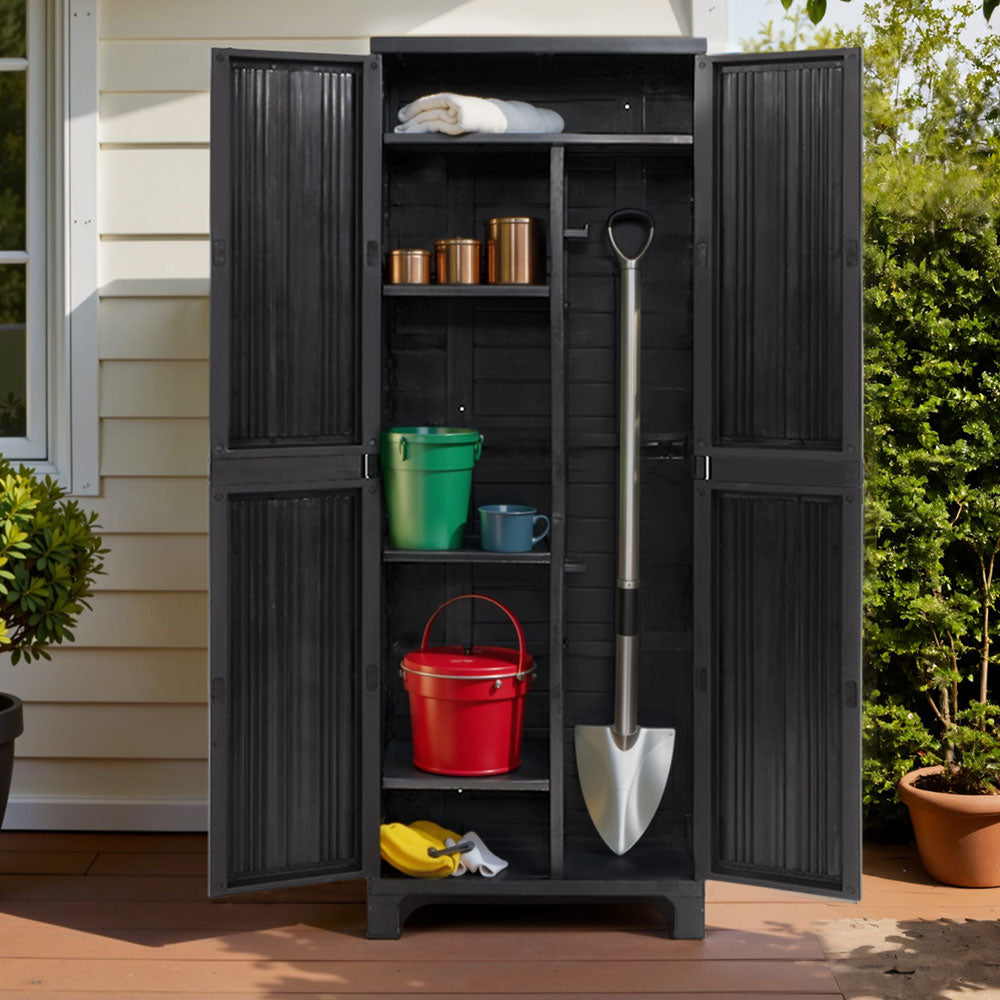 Black outdoor storage cabinet cupboard 173cm with lockable doors - image 1