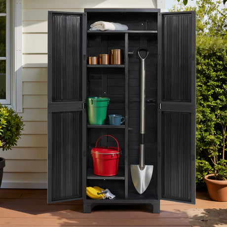 Black outdoor storage cabinet cupboard 173cm with lockable doors - image 1