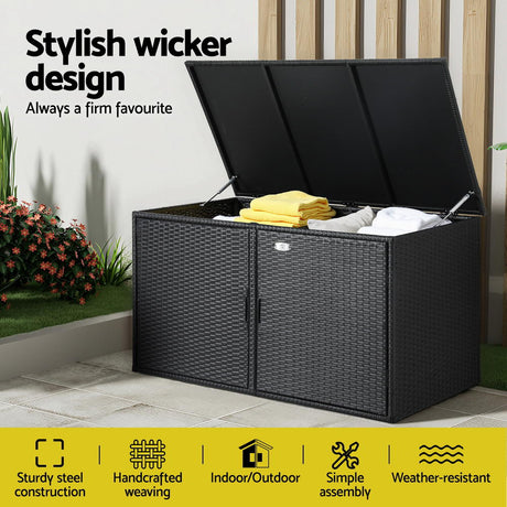 Gardeon Outdoor Wicker Storage Cabinet — Handwoven, Weather-Resistant, Black — Allure Home Collections
