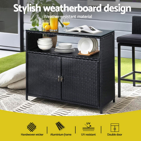 Gardeon Outdoor Wicker Storage Cabinet and Bar Table — 2-in-1 Design — Allure Home Collections