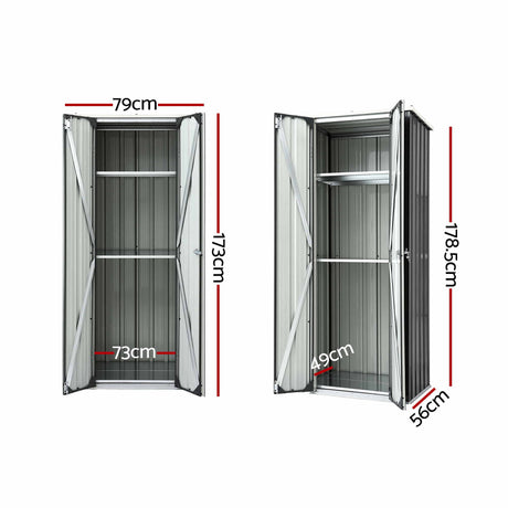 Black lockable outdoor storage cabinet with adjustable shelves (view 2)