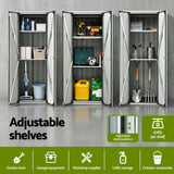 Black lockable outdoor storage cabinet with adjustable shelves (view 5)