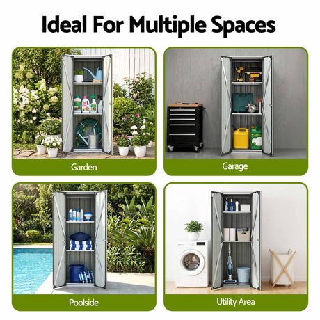 Black lockable outdoor storage cabinet with adjustable shelves (view 8)