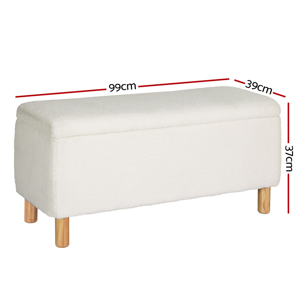 Artiss 99cm Boucle Teddy Fabric Storage Ottoman White — Allure Home Collections