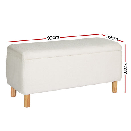 Artiss 99cm Boucle Teddy Fabric Storage Ottoman White — Allure Home Collections