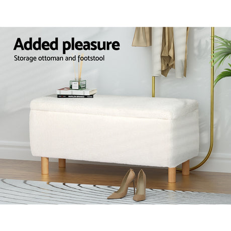 Artiss 99cm Boucle Teddy Fabric Storage Ottoman White — Allure Home Collections