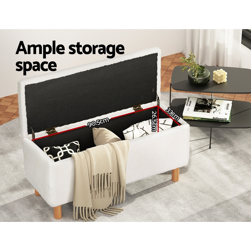 Artiss 99cm Boucle Teddy Fabric Storage Ottoman White — Allure Home Collections