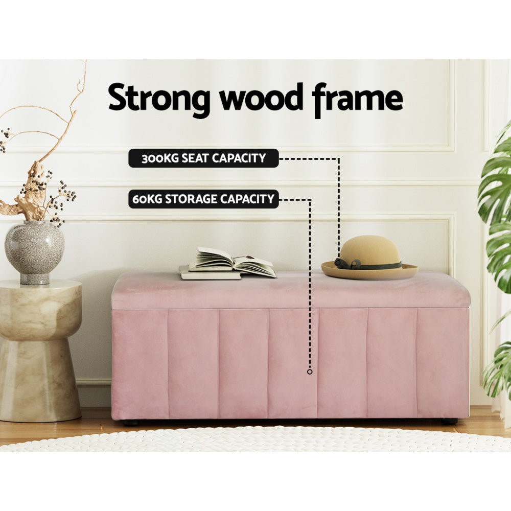 Artiss 103cm Velvet Storage Ottoman Blanket Box Pink — Allure Home Collections