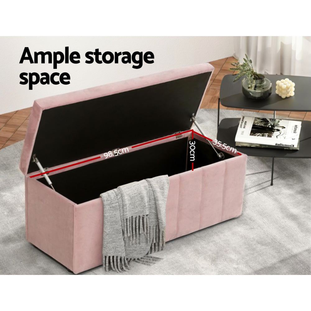 Artiss 103cm Velvet Storage Ottoman Blanket Box Pink — Allure Home Collections