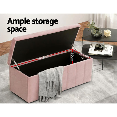 Artiss 103cm Velvet Storage Ottoman Blanket Box Pink — Allure Home Collections