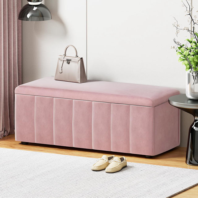 Artiss 103cm Velvet Storage Ottoman Blanket Box Pink — Allure Home Collections