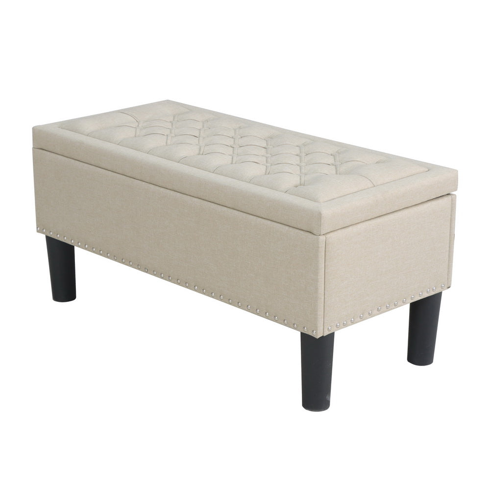 Artiss 96cm Linen Storage Ottoman Blanket Box Taupe — Allure Home Collections