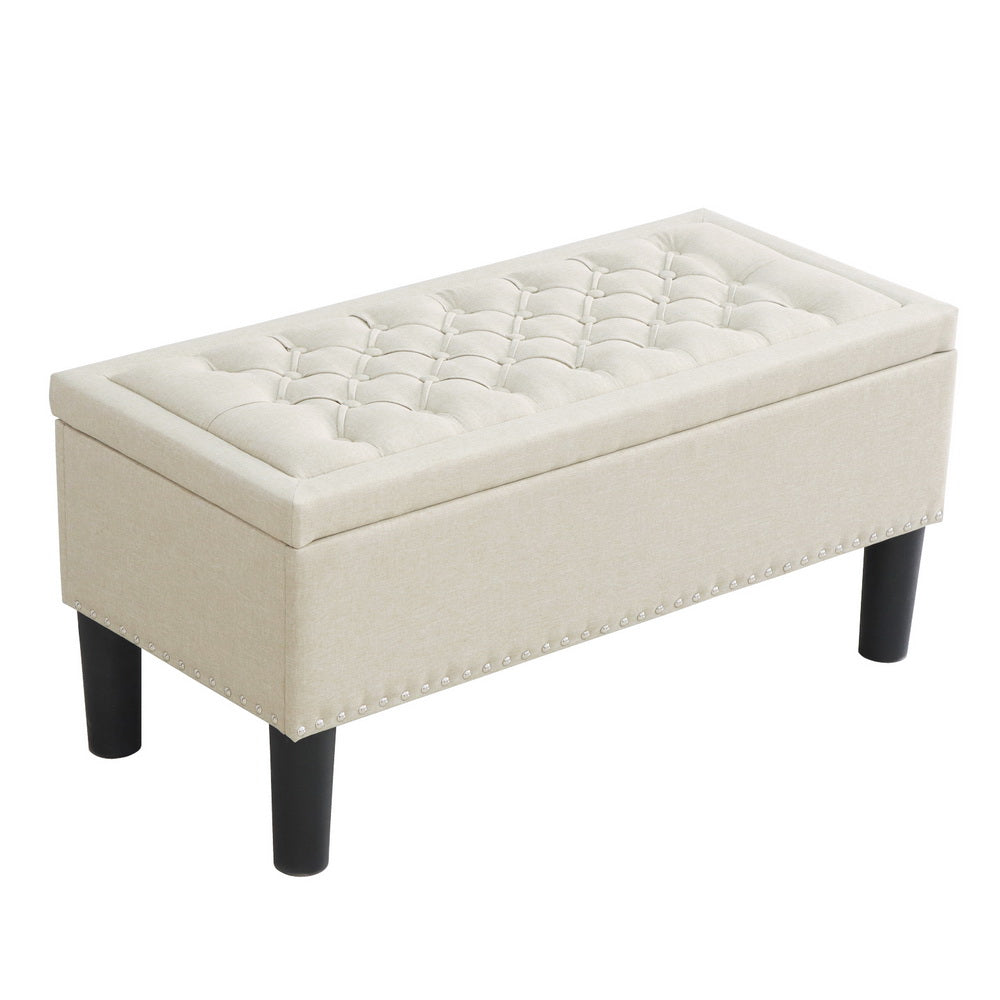 Artiss 96cm Linen Storage Ottoman Blanket Box Taupe — Allure Home Collections