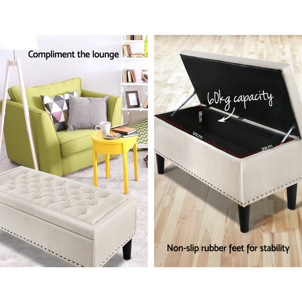 Artiss 96cm Linen Storage Ottoman Blanket Box Taupe — Allure Home Collections
