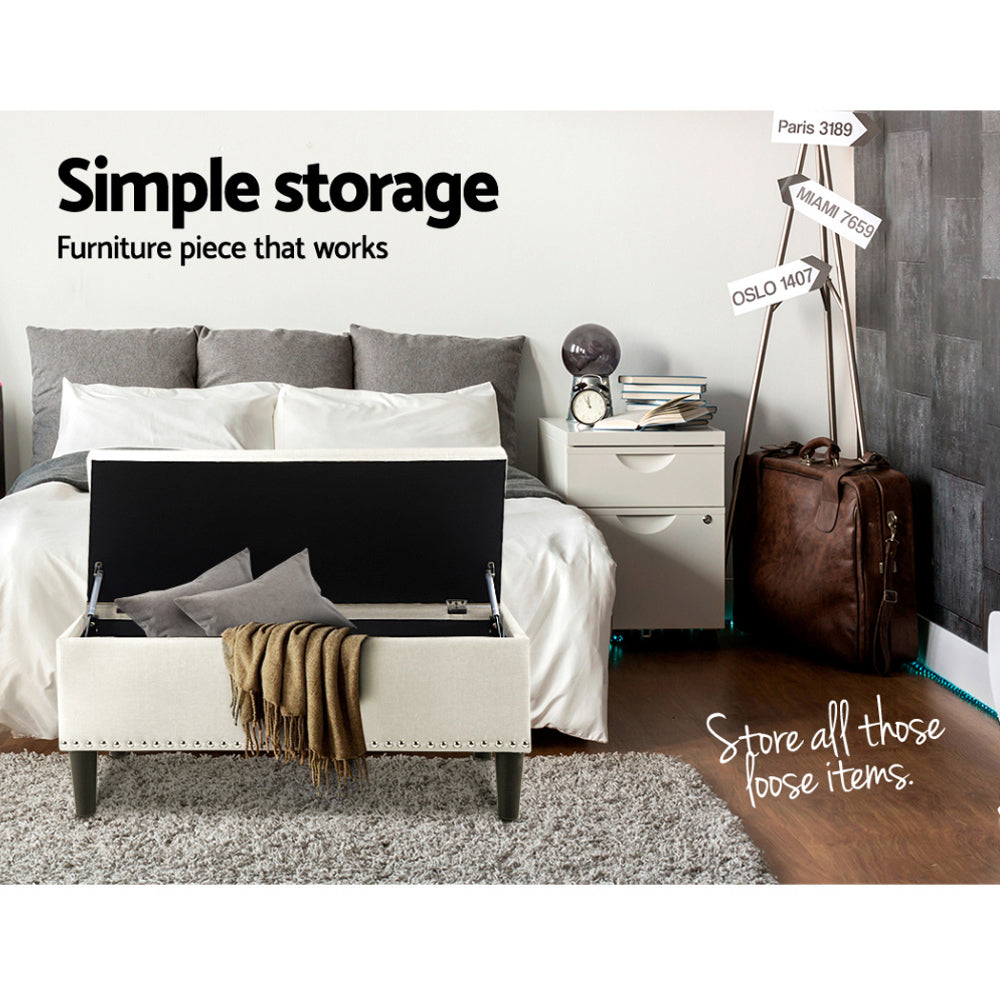 Artiss 96cm Linen Storage Ottoman Blanket Box Taupe — Allure Home Collections