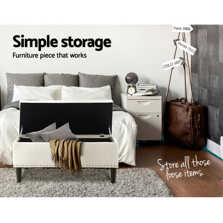 Artiss 96cm Linen Storage Ottoman Blanket Box Taupe — Allure Home Collections