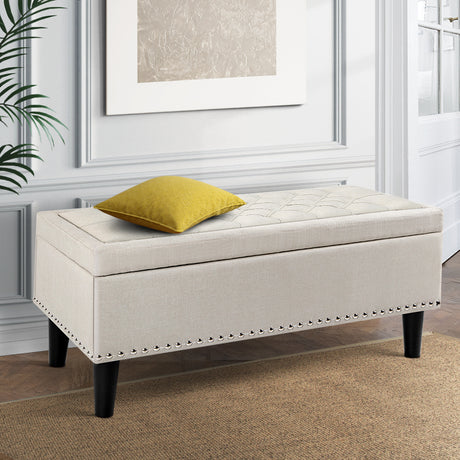 Artiss 96cm Linen Storage Ottoman Blanket Box Taupe — Allure Home Collections