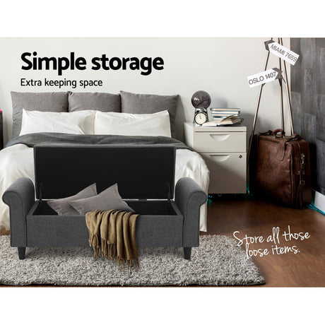 Artiss Faux Linen Storage Ottoman Upholstered Bench with Lift Up Lid Taupe or Grey — Allure Home Collections