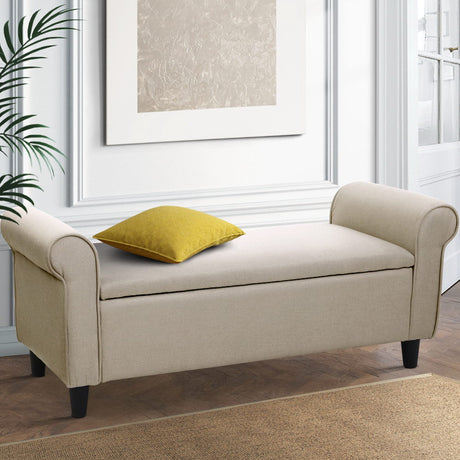 Artiss Faux Linen Storage Ottoman Upholstered Bench with Lift Up Lid Taupe or Grey — Allure Home Collections
