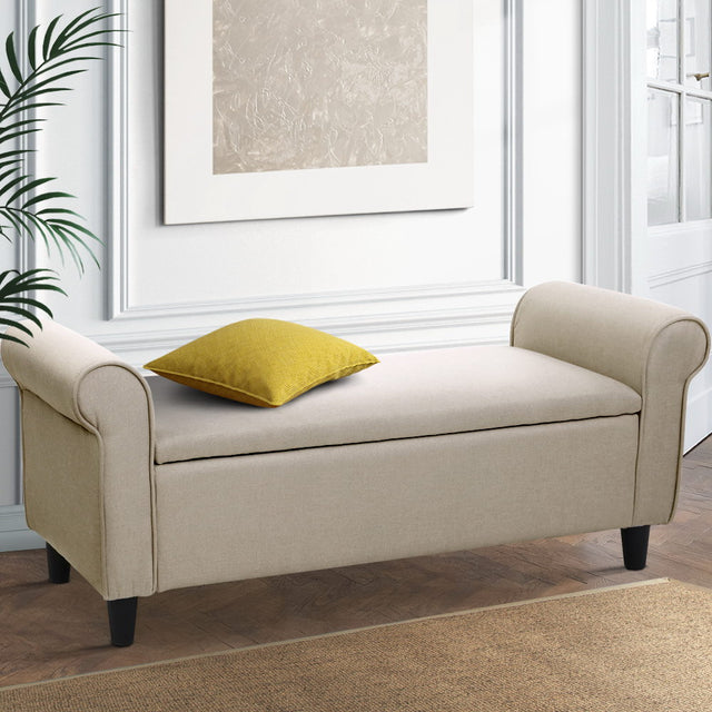 Artiss Faux Linen Storage Ottoman Upholstered Bench with Lift Up Lid Taupe or Grey — Allure Home Collections