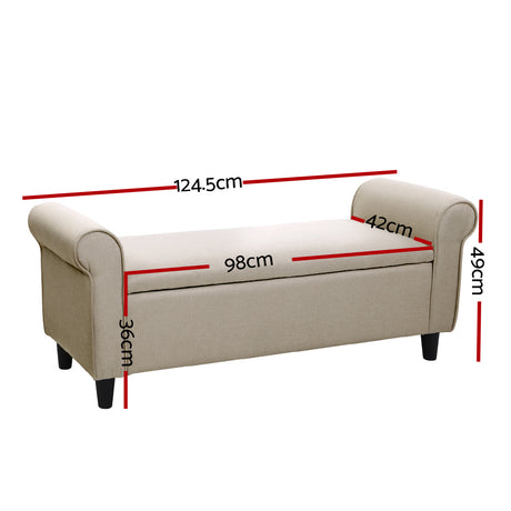 Artiss Faux Linen Storage Ottoman Upholstered Bench with Lift Up Lid Taupe or Grey — Allure Home Collections