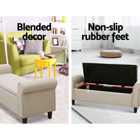 Artiss Faux Linen Storage Ottoman Upholstered Bench with Lift Up Lid Taupe or Grey — Allure Home Collections