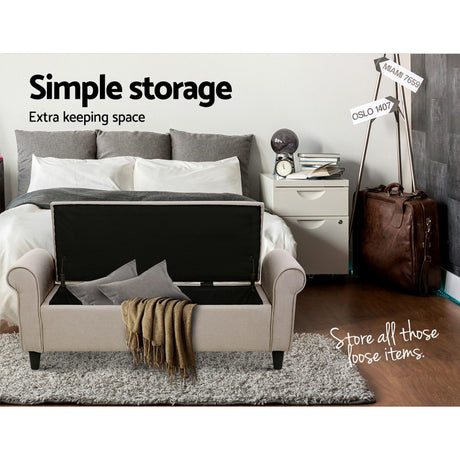 Artiss Faux Linen Storage Ottoman Upholstered Bench with Lift Up Lid Taupe or Grey — Allure Home Collections
