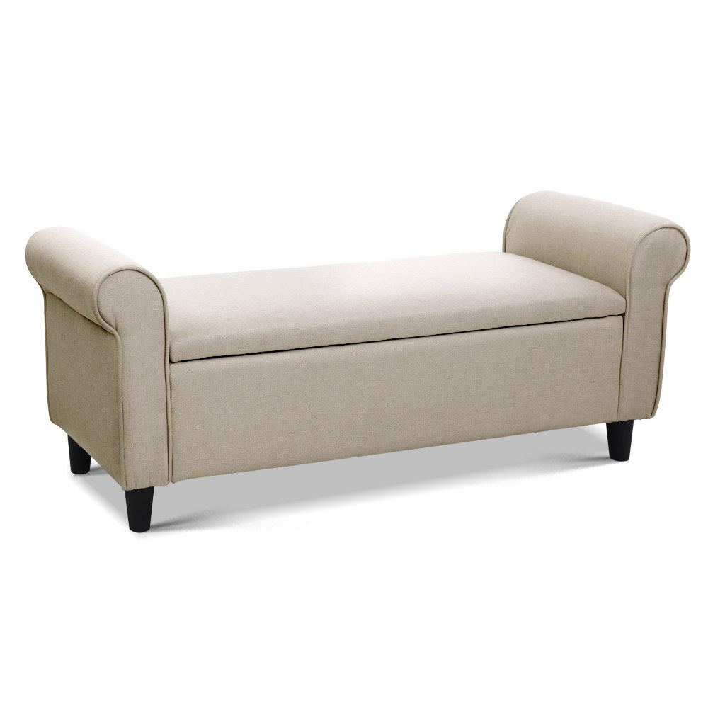 Artiss Faux Linen Storage Ottoman Upholstered Bench with Lift Up Lid Taupe or Grey — Allure Home Collections