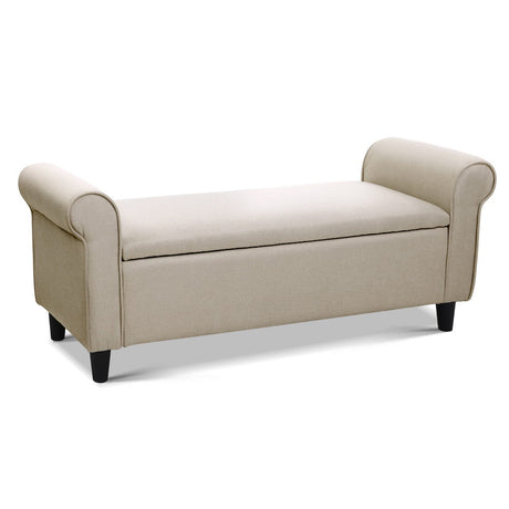 Artiss Faux Linen Storage Ottoman Upholstered Bench with Lift Up Lid Taupe or Grey — Allure Home Collections